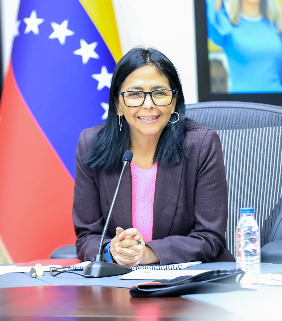 La presidenta encargada de Venezuela, Delcy Rodríguez, en una reunión del Consejo de Ministros en el Palacio de Miraflores, 21 de enero de 2026