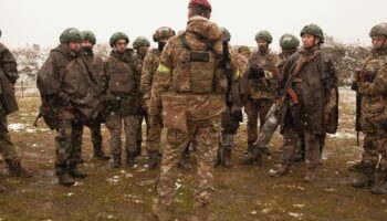 Voluntarios extranjeros de la Legión Internacional de Ucrania durante un entrenamiento, noviembre de 2023
