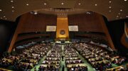 Sala de la Asamblea General de la ONU en la sede de la organización en Nueva York durante una sesión